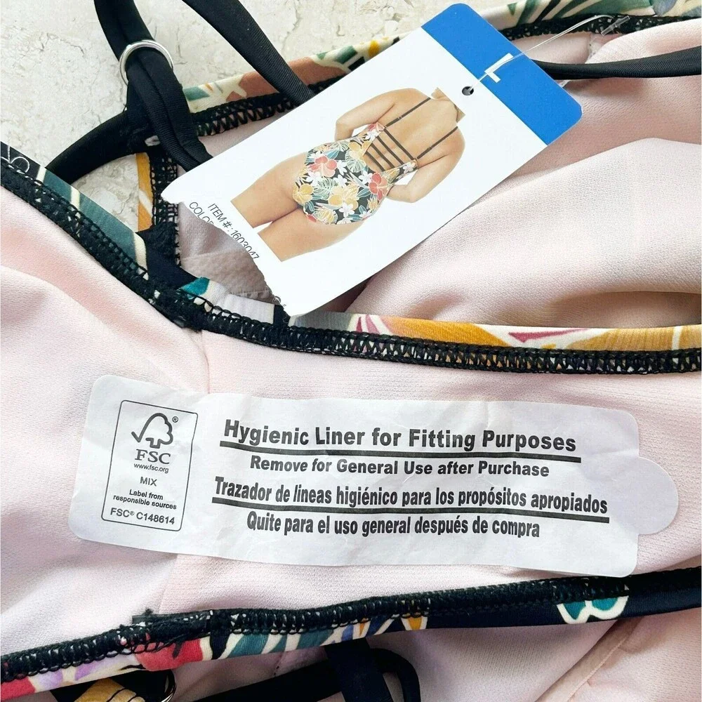 💐 NEW Hurley L One Piece Swimsuit Tropical Floral Coral Teal Gold Black NWT - Picture 11 of 13